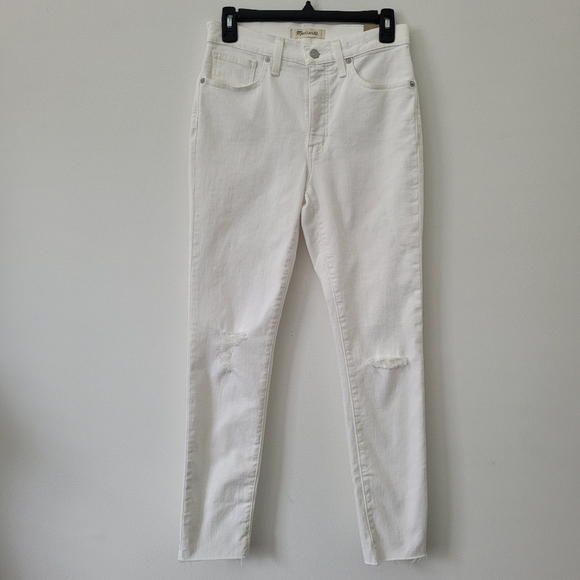 Madewell 9" High-Rise Skinny Crop Jeans in Pure White  Knee-Rip Edition Size 27 - Picture 9 of 16